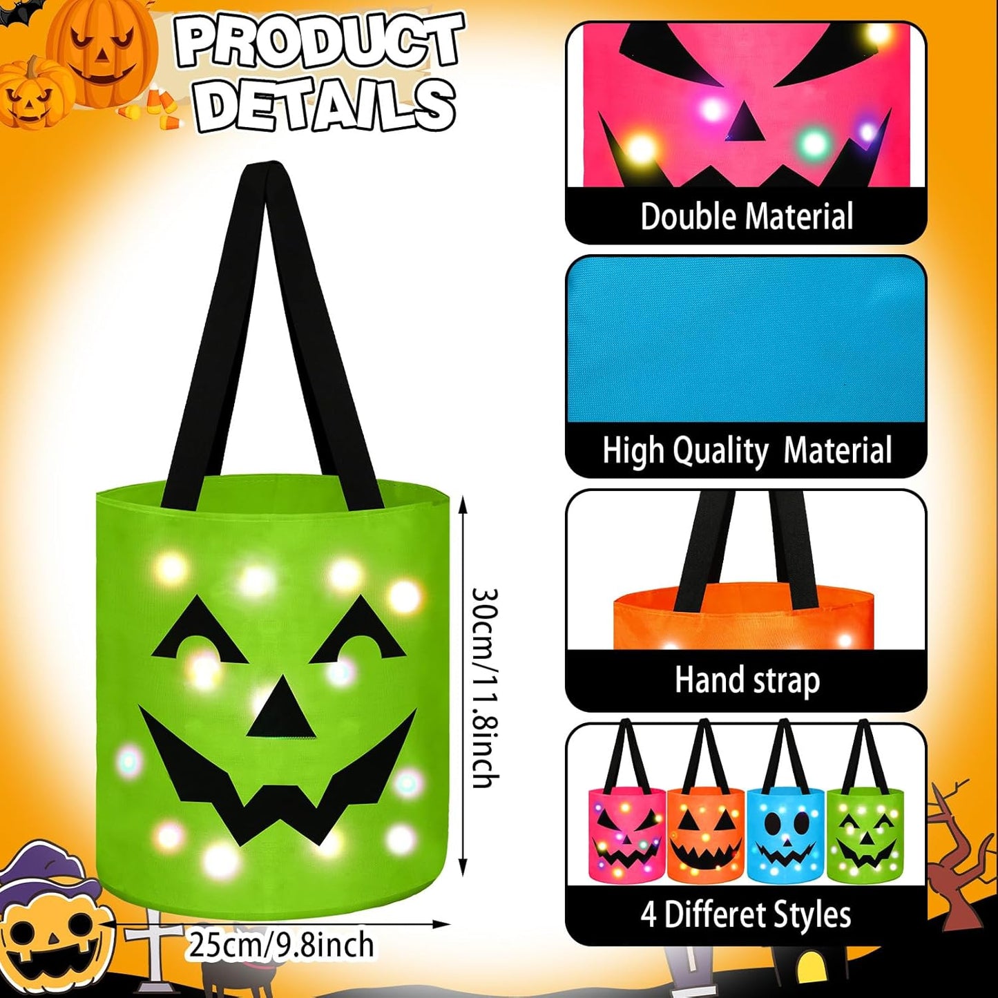 4 Pcs Halloween Trick or Treat Bucket