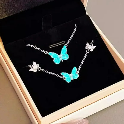 Glow-in-the-Dark Butterfly Necklace & Bracelet Set