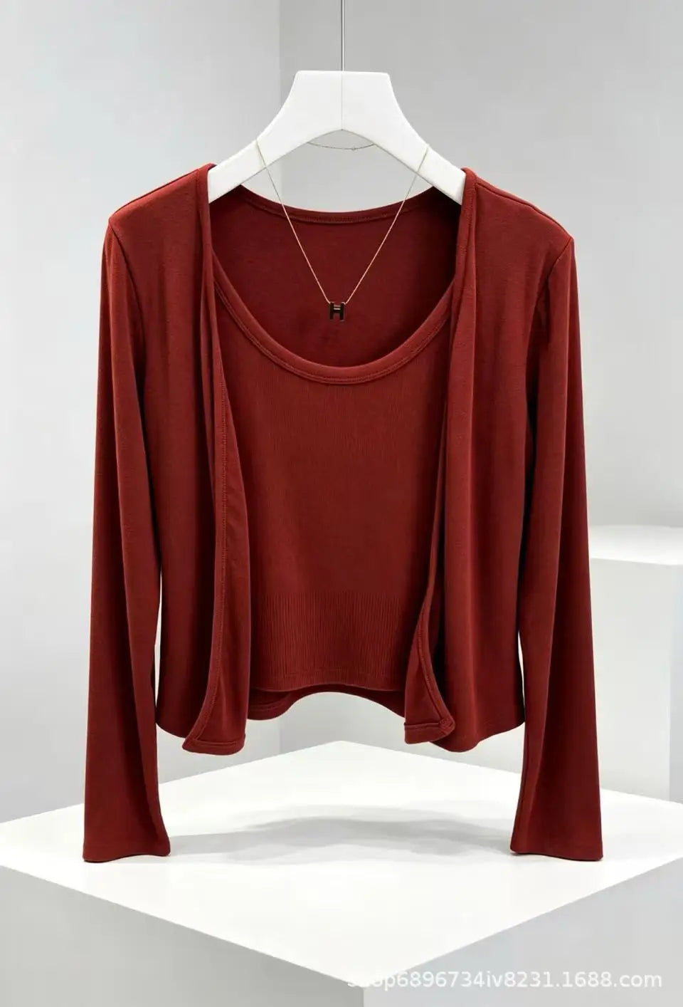Faux Two-Piece Cardigan & Cami Set