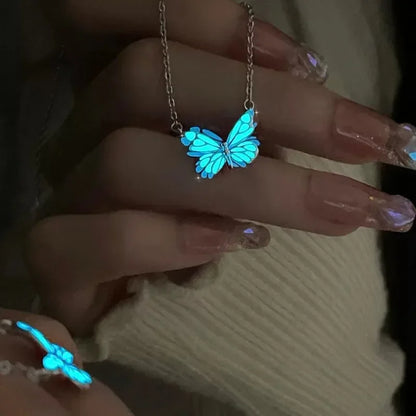 Glow-in-the-Dark Butterfly Necklace & Bracelet Set