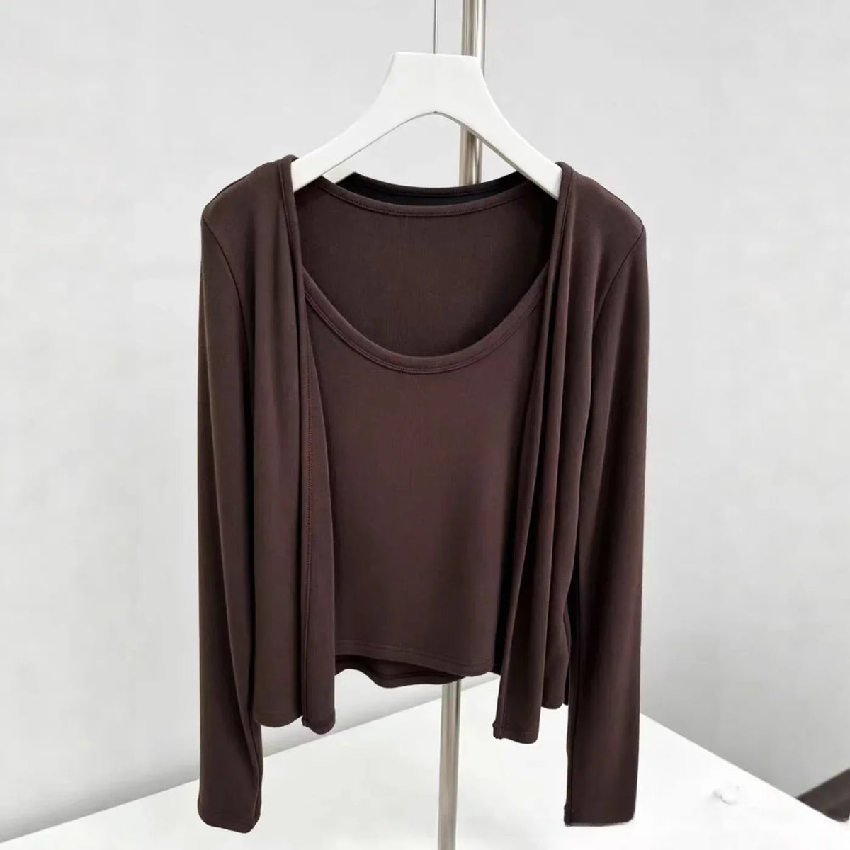 Faux Two-Piece Cardigan & Cami Set