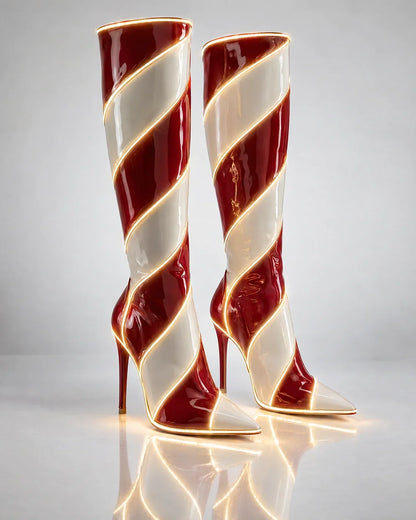 Multi-Color Knee-High Heeled Statement Boots