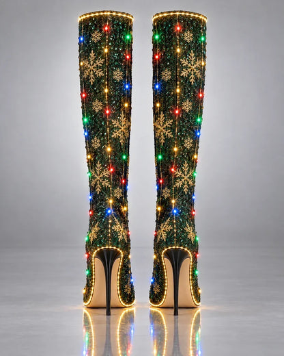 Multi-Color Knee-High Heeled Statement Boots