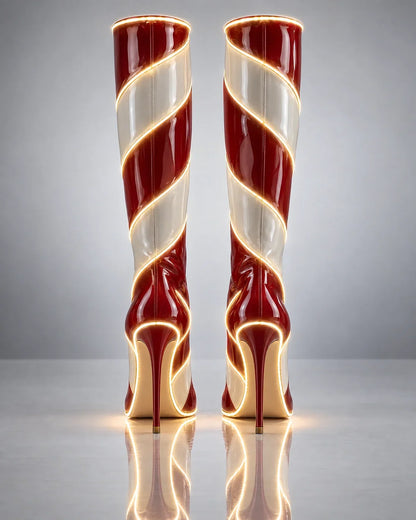 Multi-Color Knee-High Heeled Statement Boots